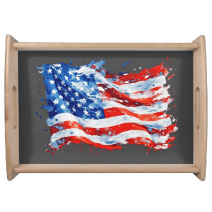 American Flag USA Watercolor 4th of July Serving Tray