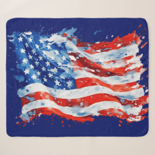 American Flag USA Watercolor 4th of July Sherpa Blanket