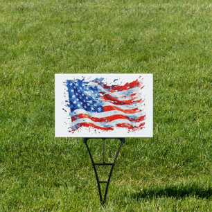 American Flag USA Watercolor 4th of July Sign