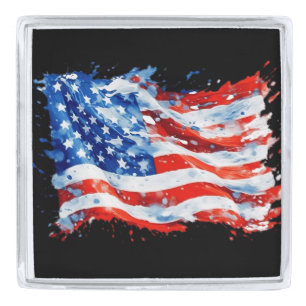American Flag USA Watercolor 4th of July Silver Finish Lapel Pin