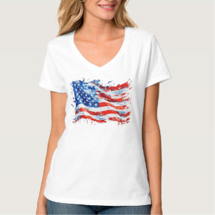 American Flag USA Watercolor 4th of July T-Shirt