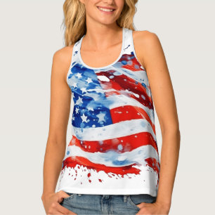 American Flag USA Watercolor 4th of July Tank Top
