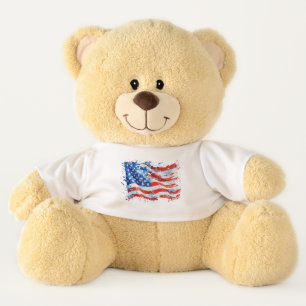 American Flag USA Watercolor 4th of July Teddy Bear