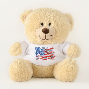American Flag USA Watercolor 4th of July Teddy Bear