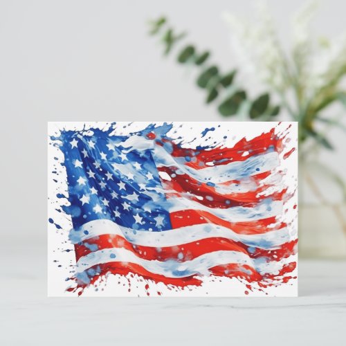 American Flag USA Watercolor 4th of July Thank You Card