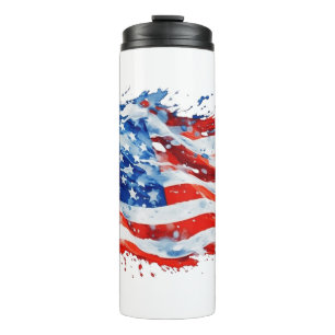 American Flag USA Watercolor 4th of July Thermal Tumbler