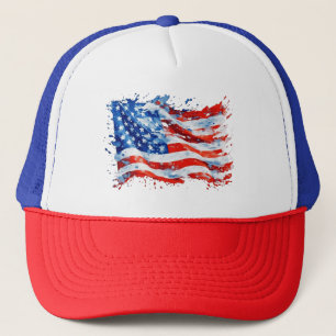 American Flag USA Watercolor 4th of July Trucker Hat
