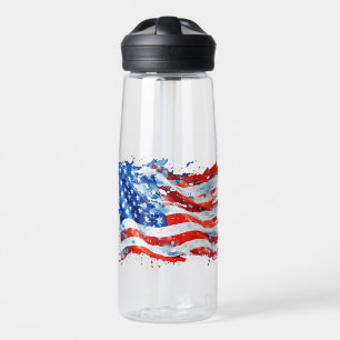 American Flag USA Watercolor 4th of July Water Bottle