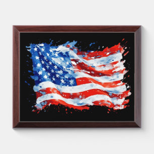 American Flag USA Watercolor 4th of July Wooden Award Plaque