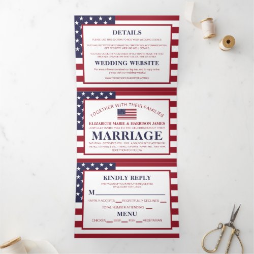 American Flag USA Wedding Suite Tri_Fold Invitation