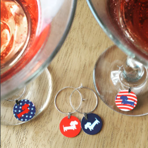 American Flag USA Wiener Dog Wine Glass Charms