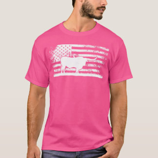 American Flag USAeas Longhorn Cow for Cattle Farme T-Shirt