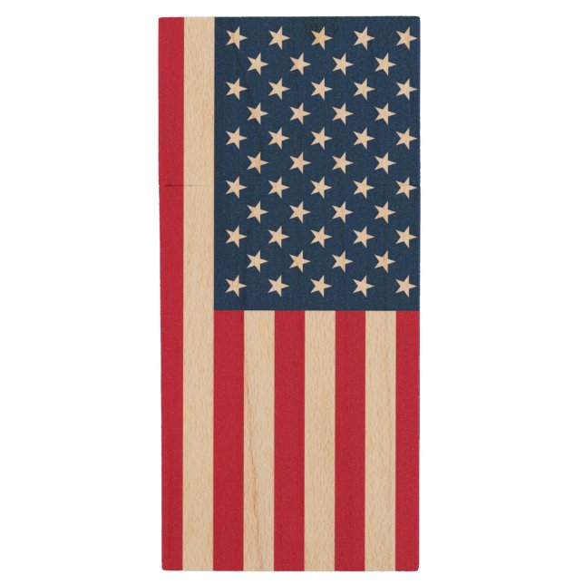 American Flag USB Wood Flash Drive (Front Vertical)