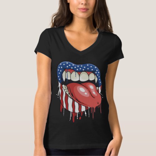 American Flag Vampire Lips T_Shirt