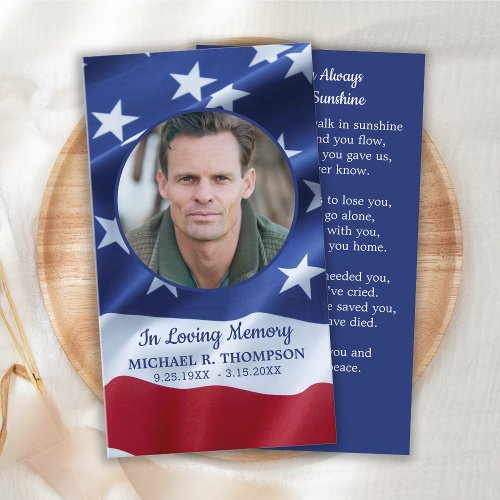 American Flag Veteran Funeral Memorial Prayer Card