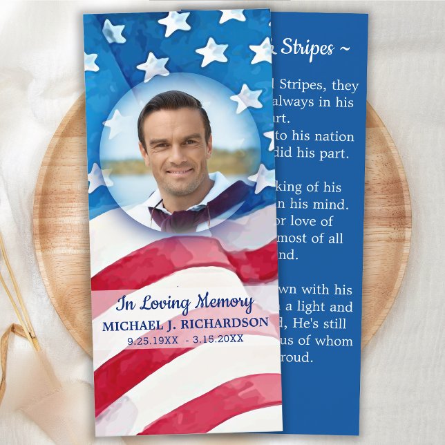 American Flag Veteran Funeral Prayer Bookmark Card (Creator Uploaded)