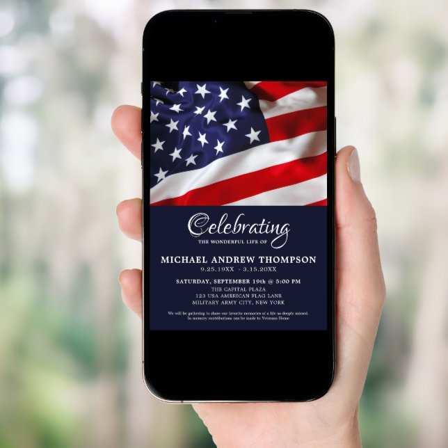American Flag Veteran Memorial Celebration Of Life Invitation (Front Digital)