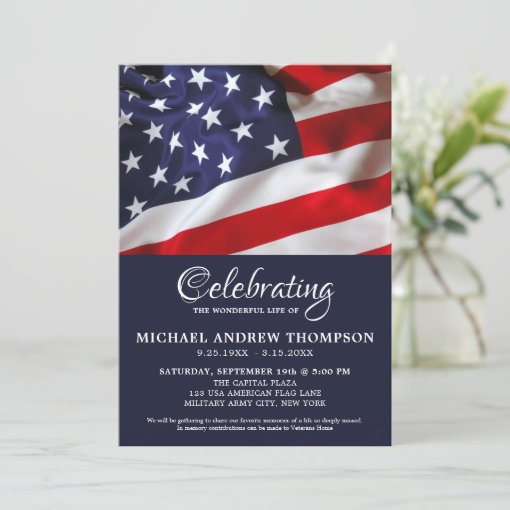 American Flag Veteran Memorial Celebration Of Life Invitation | Zazzle