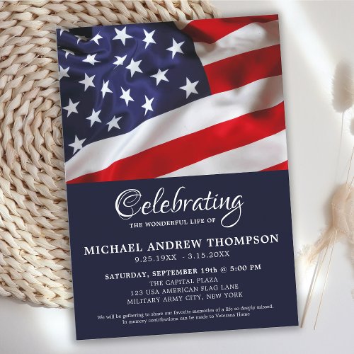 American Flag Veteran Memorial Celebration Of Life Invitation