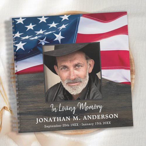 American Flag Veteran Memorial Funeral GuestBook Notebook