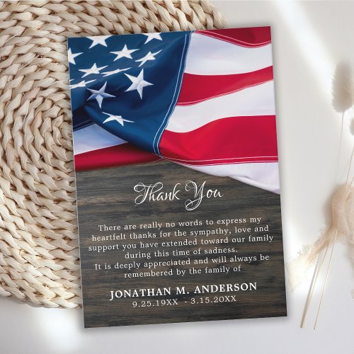 American Flag Veteran Memorial Military Funeral Thank You Card