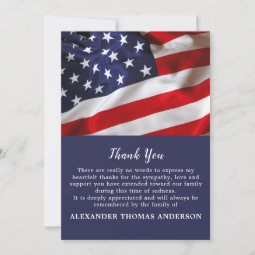 American Flag Veteran Sympathy Military Funeral Thank You Card | Zazzle