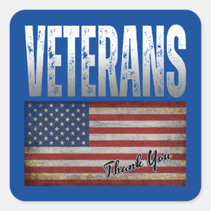 AMERICAN FLAG VETERANS THANK YOU 4TH OF JULY SQUARE STICKER