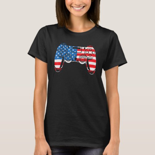 American Flag Video Game Controller Gamer  July 4t T_Shirt