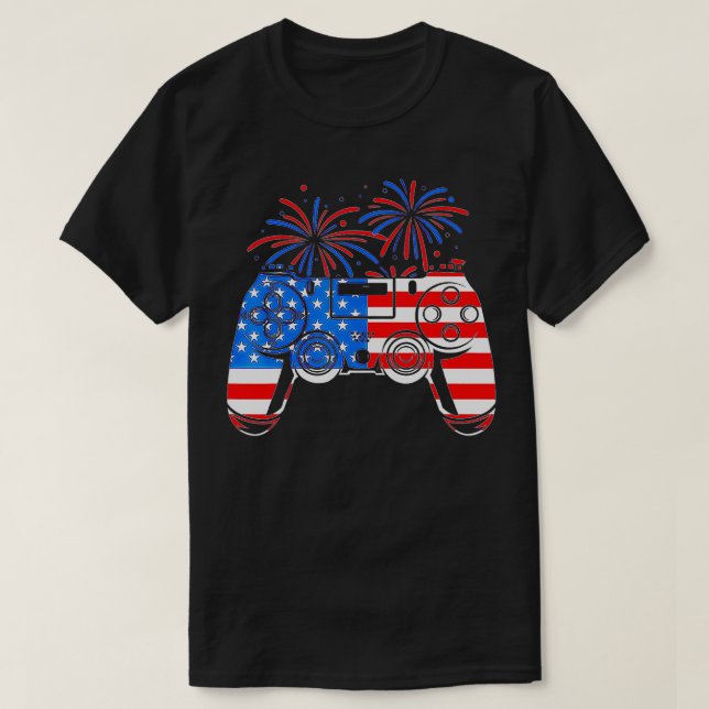 American Flag Video Game Controller Happy 4th Of J T-Shirt (Design Front)