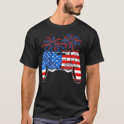 American Flag Video Game Controller Happy 4th Of J T_Shirt