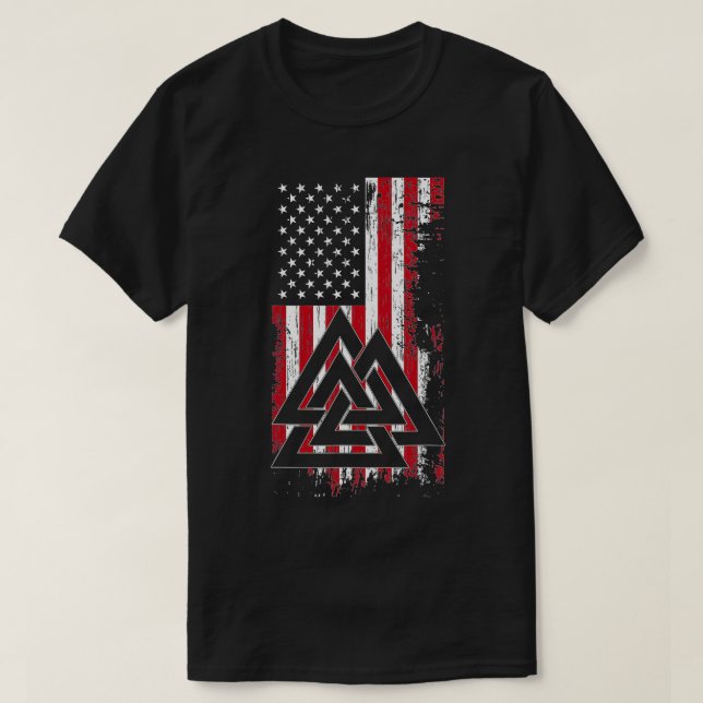 American Flag Viking Valknut Nordic Rune Celtic Am T-Shirt (Design Front)