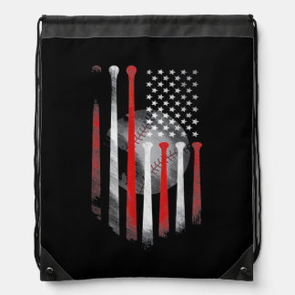 American Flag Vintage Baseball Flag Dad Mom Drawstring Bag