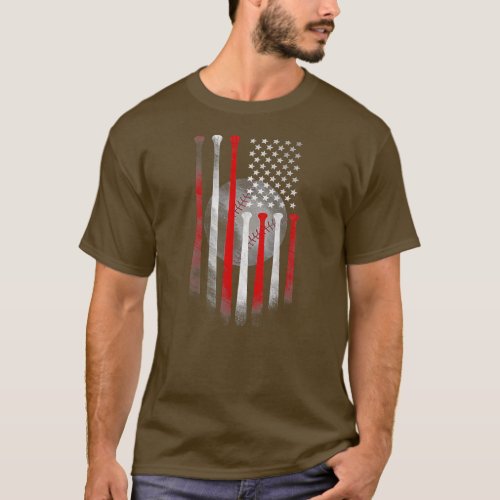 American Flag Vintage Baseball Flag Dad Mom  T_Shirt