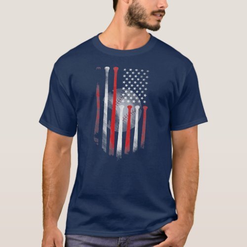 American Flag Vintage Baseball Flag Dad Mom  T_Shirt