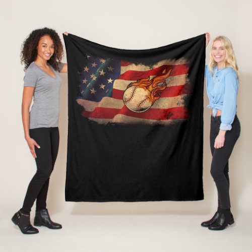American Flag Vintage Baseball Flag Fleece Blanket