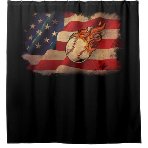 American Flag Vintage Baseball Flag Shower Curtain