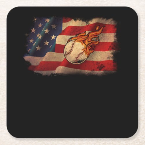 American Flag Vintage Baseball Flag Square Paper Coaster