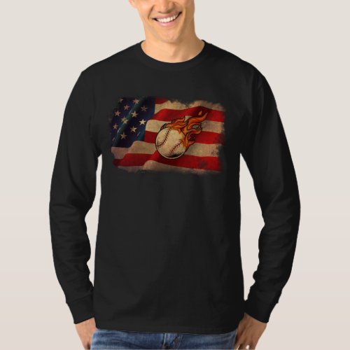 American Flag Vintage Baseball Flag T_Shirt