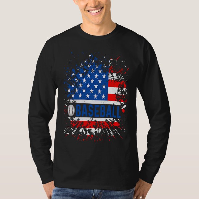 American Flag Vintage Baseball  Patriotic Baseball T-Shirt (Front)