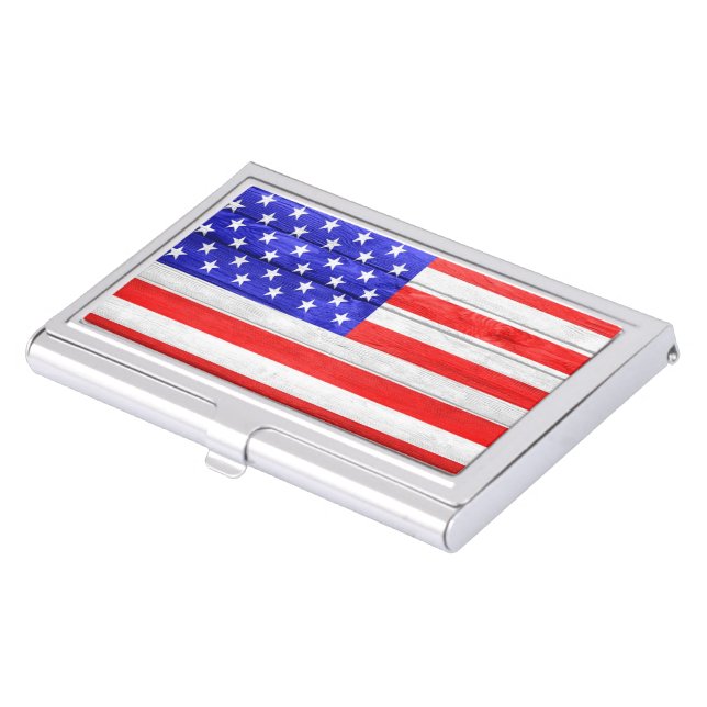 American Flag Vintage Business Card Case (Front)