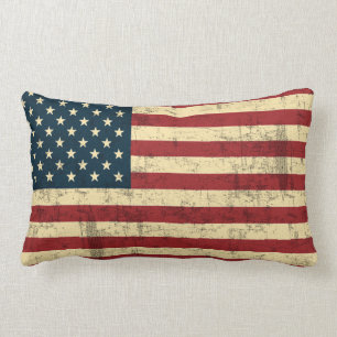 American Flag Vintage Distressed Lumbar Pillow