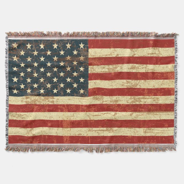 American Flag Vintage Distressed Throw Blanket (Front)