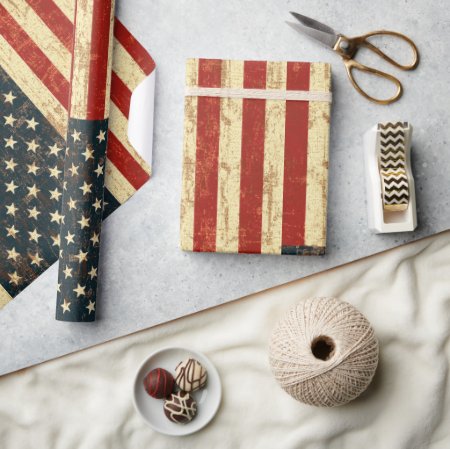 American Flag Vintage Distressed Wrapping Paper