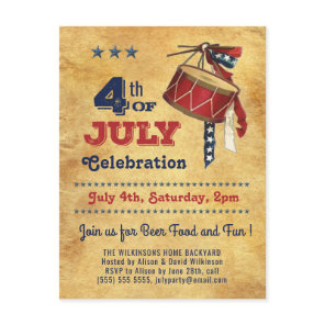 American Flag Vintage Drum 4th of JULY Celebration Invitation Postcard