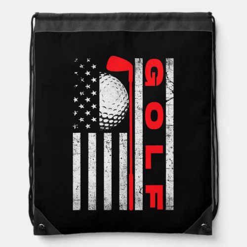 American Flag Vintage Golf Flag Golf Golfer Dad Drawstring Bag