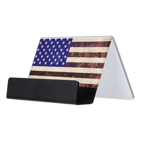 American Flag Vintage Grunge Desk Business Card Holder