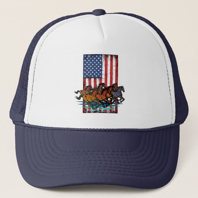 AMERICAN FLAG VINTAGE HORSE TRUCKER HAT (Front)