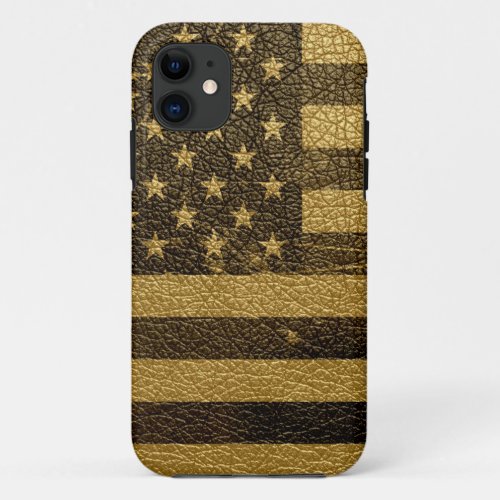 American Flag Vintage Leather 2 iPhone 11 Case