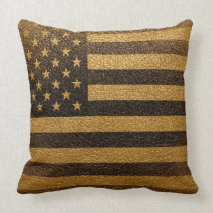 American Flag Vintage Leather #2 Throw Pillow