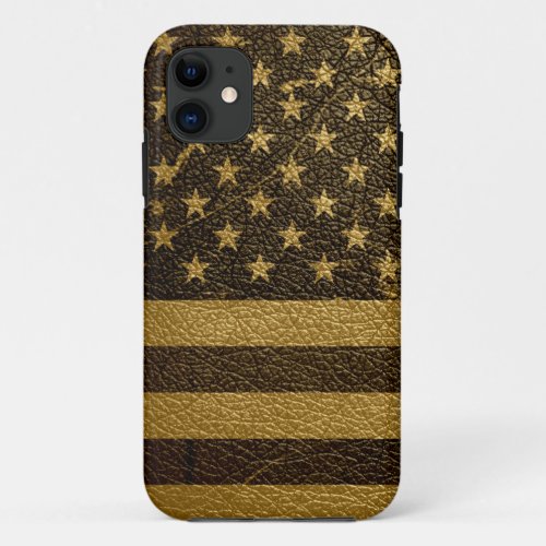American Flag Vintage Leather 3 iPhone 11 Case
